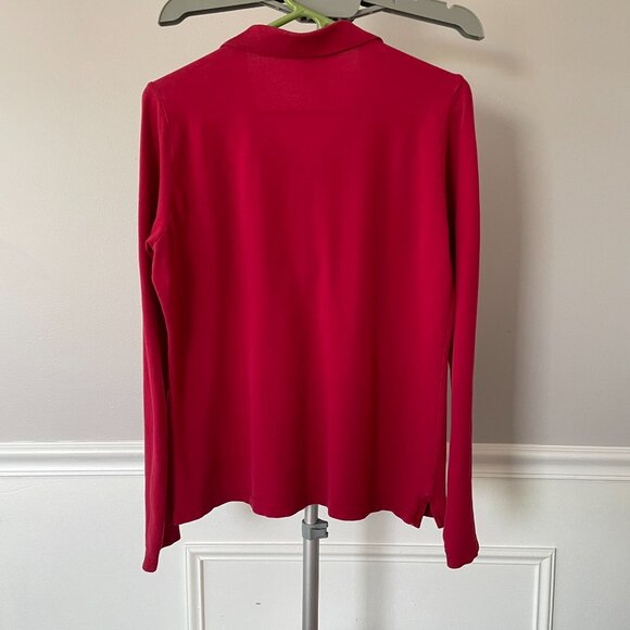 Vintage American Eagle Stretch Long Sleeve Polo Shirt in Red Size XL - Picture 4 of 9